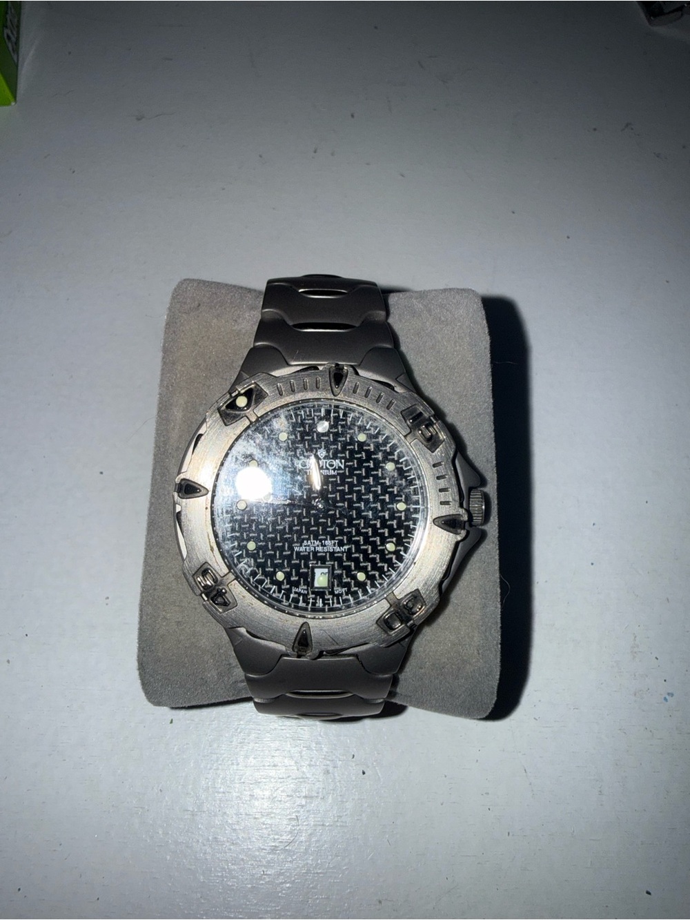 Croton Men's Silver Gray Metal Watch with Black Carbon-Style Dial